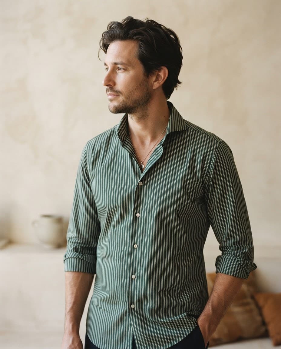 Man wearing a Casa Mono striped shirt